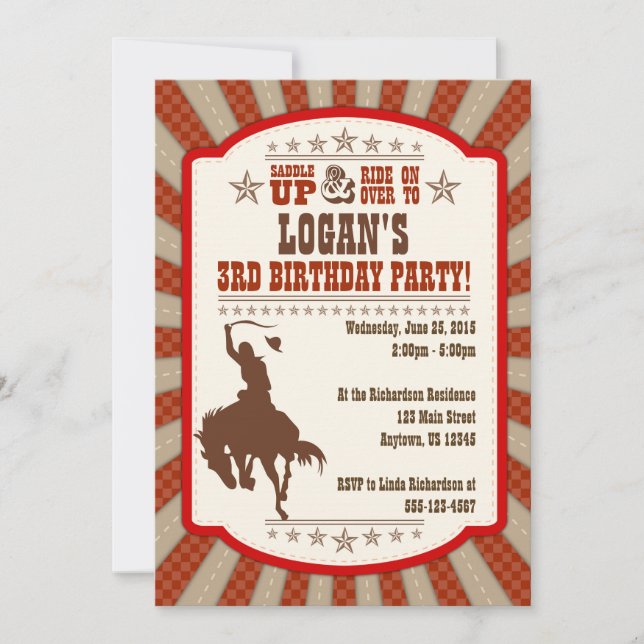 Cowboy 3rd Birthday Party Invitation (Front)
