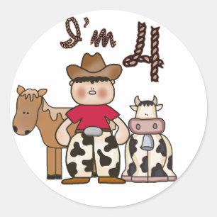 Cowboy  4th Birthday Classic Round Sticker