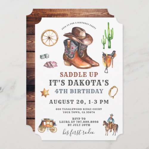Cowboy 4th Birthday Invitation