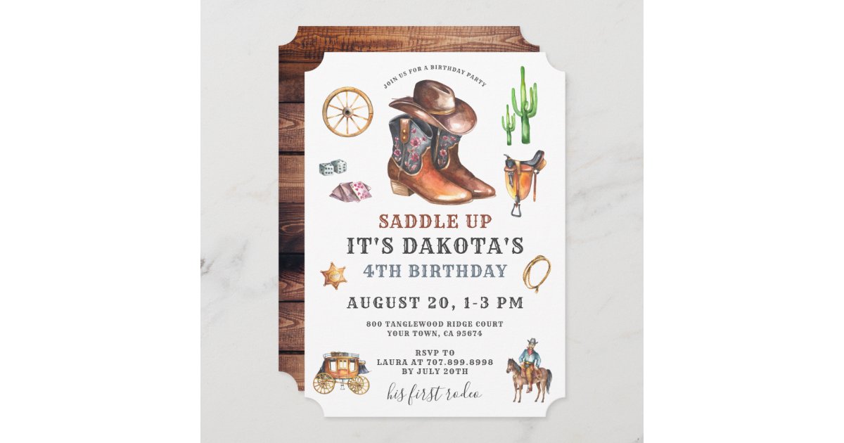 Cowboy 4th Birthday Invitation | Zazzle