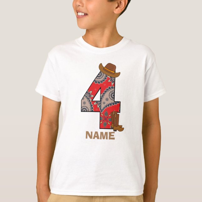 cowboy 4th birthday (or cowgirl shirt) buckaroo T-Shirt (Front)