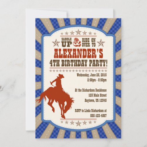 Cowboy 4th Birthday Party Invitation