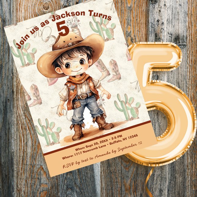 Cowboy 5th Birthday Bash Invitation (Creator Uploaded)