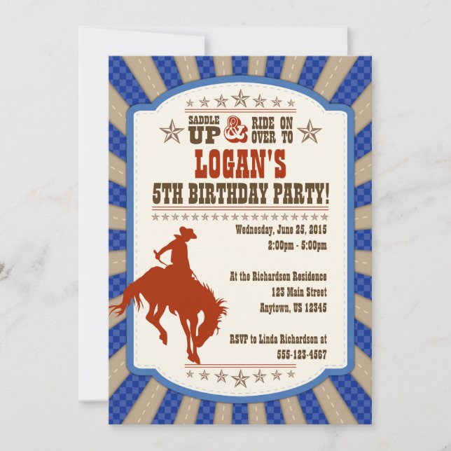 Cowboy 5th Birthday Party Invitation (Front)