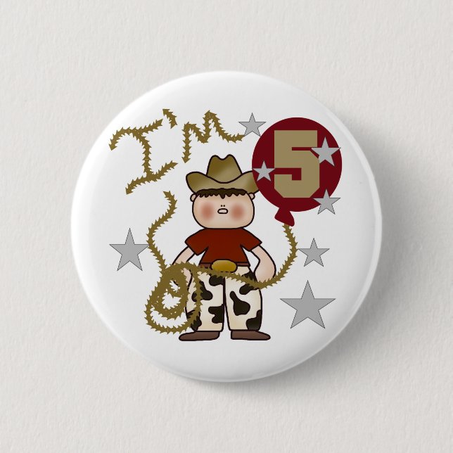 Cowboy 5th Birthday T-shirts and Gifts Button (Front)