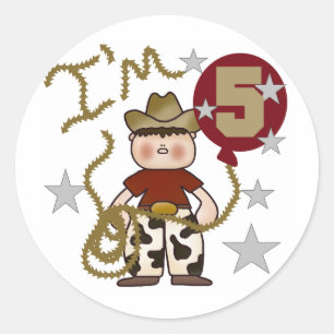 Cowboy 5th Birthday T-shirts and Gifts Classic Round Sticker