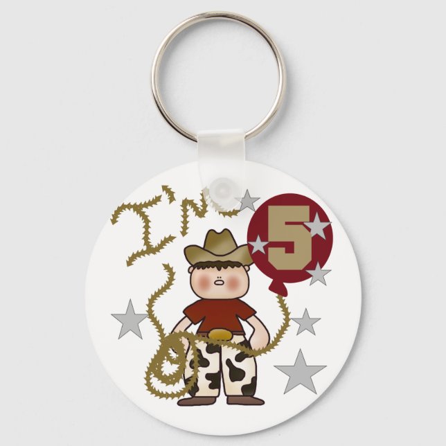 Cowboy 5th Birthday T-shirts and Gifts Keychain (Front)