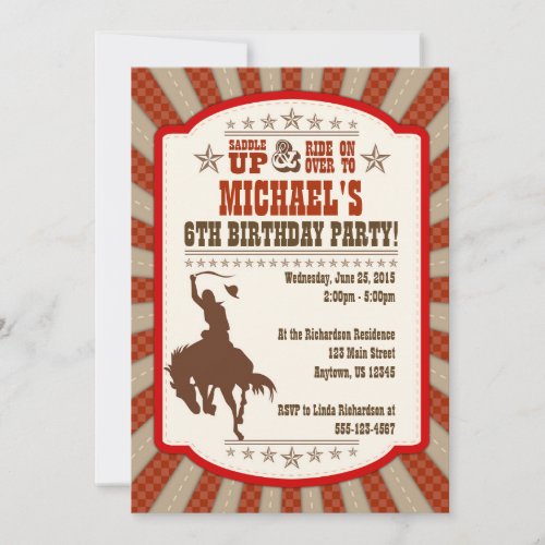 Cowboy 6th Birthday Party Invitation