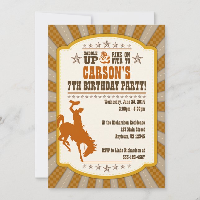 Cowboy 7th Birthday Party Invitation (Front)