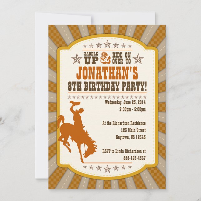 Cowboy 8th Birthday Party Invitation (Front)