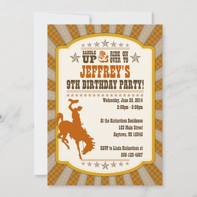 Cowboy 9th Birthday Party Invitation (Front)