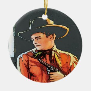 Cowboy, add, edit text ceramic ornament