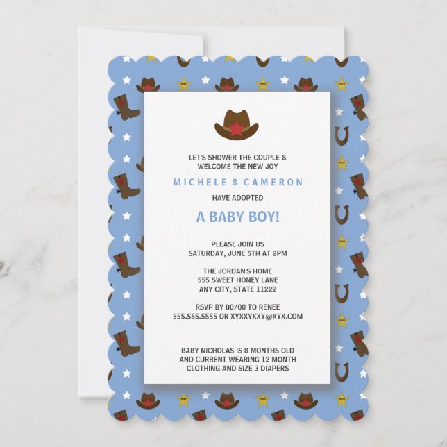 Cowboy Adoption Baby Shower Invite (Front)