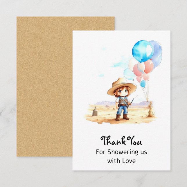 Cowboy Adventure Baby Boy's Wild West Shower Thank You Card (Front/Back)