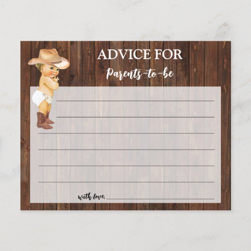 Cowboy Advice for Mom  Dad Baby Shower Card Flyer
