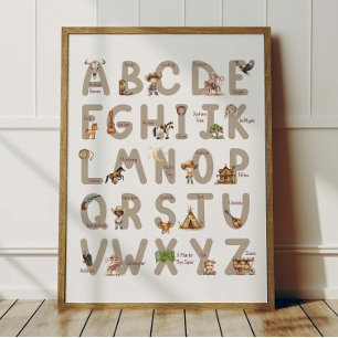 Cowboy Alphabet ABC Poster Kids Room Decor