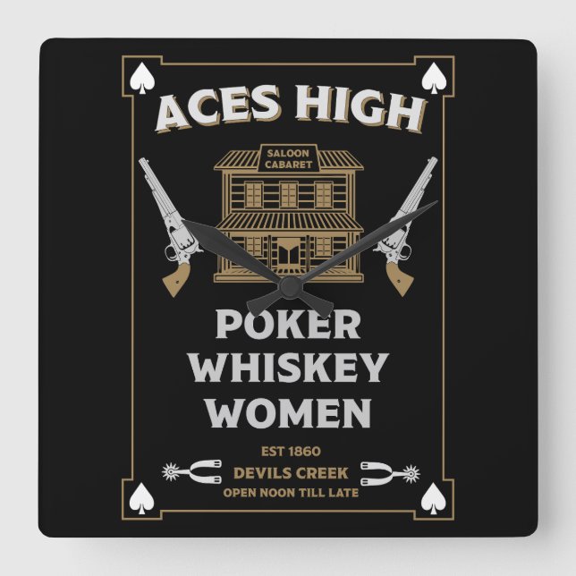 Cowboy American Frontier Saloon Square Wall Clock (Front)