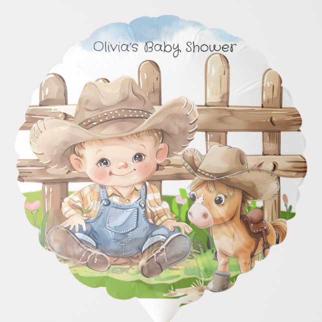 Cowboy and a Pony Horse Boy Baby Shower Balloon (Front)