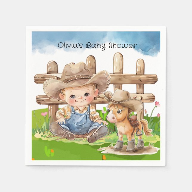 Cowboy and a Pony Horse Boy Baby Shower Napkins (Front)