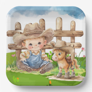 Cowboy and a Pony Horse Boy Baby Shower Paper Plates