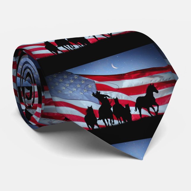 Cowboy and American Flag Country Western Neck Tie (Rolled)