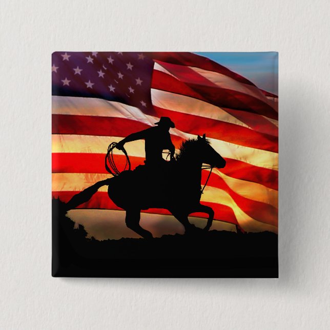 Cowboy and American Flag Flair Button (Front)