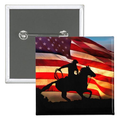 Cowboy and American Flag Flair Button | Zazzle