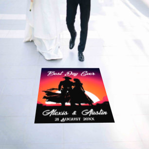 Cowboy and Bride at Sundown Wedding Floor Decals