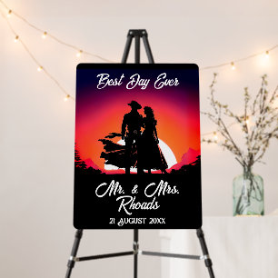 Cowboy and Bride at Sundown Wedding Foam Board