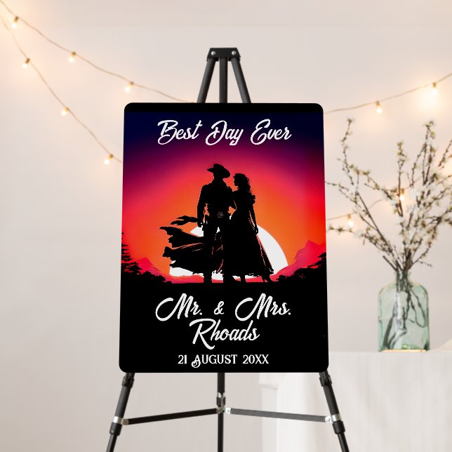 Cowboy and Bride at Sundown Wedding  Foam Board (In Situ (Stand))