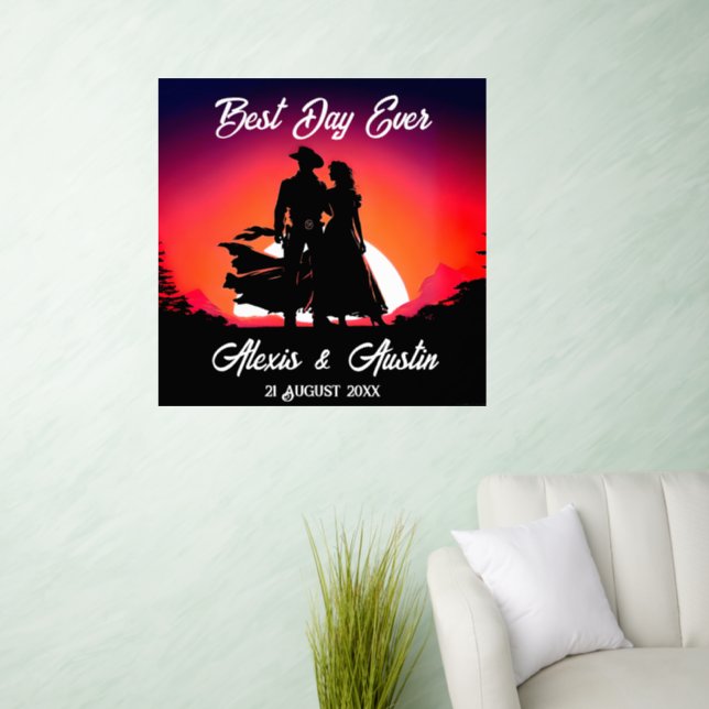 Cowboy and Bride at Sundown Wedding  Wall Decal (Living Room)