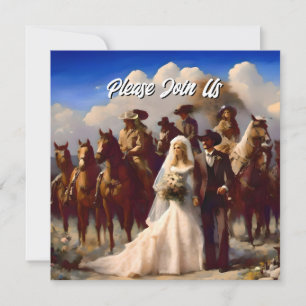 Cowboy and Bride Outdoor Blue Wedding Invitation