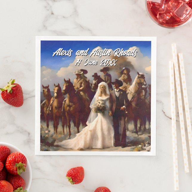 Cowboy and Bride Outdoor Wedding Paper Dinner Napkins (Insitu)