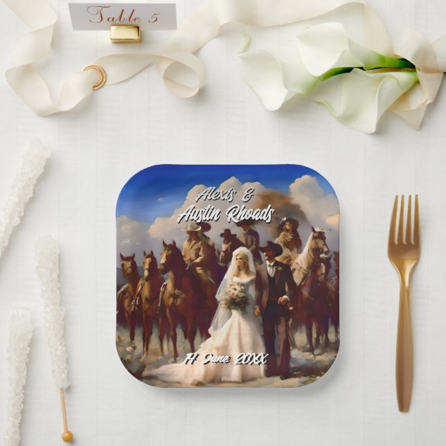 Cowboy and Bride Outdoor Wedding Paper Plates (Wedding)
