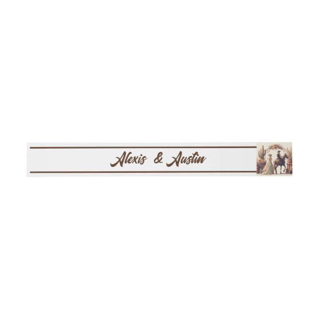 Cowboy  and Bride Western Style Wedding Brown Invitation Belly Band (Flat)