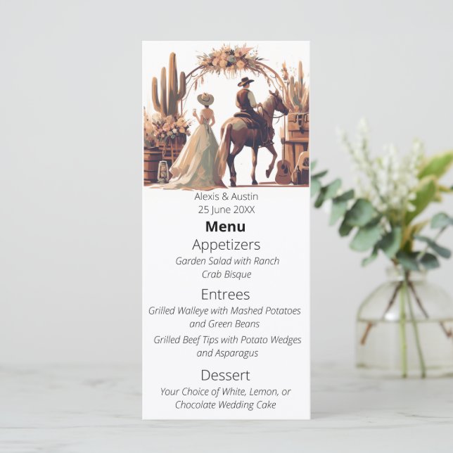 Cowboy  and Bride Western Style Wedding Menu (Standing Front)