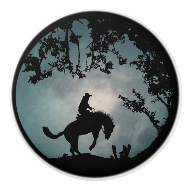 Cowboy and Bucking Horse Full Moon Decor Pulls (Front)