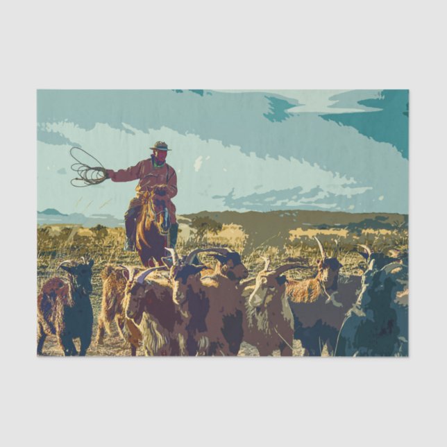 Cowboy and Cattle Decoupage Tissue Paper (Front)