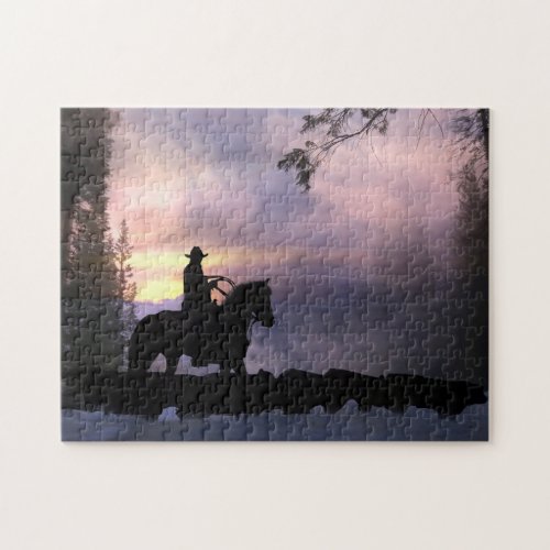 Cowboy and Cattle Winter Drive Jigsaw Puzzle