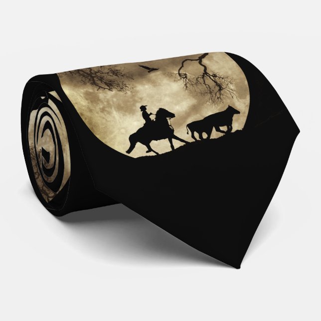 Cowboy and Cattle with Big Full Moon Neck Tie (Rolled)