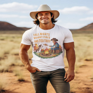 Cowboy and cow dog cooking autumn fish T-Shirt