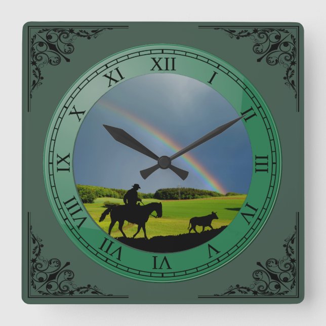 COWBOY AND COW SQUARE WALL CLOCK (Front)