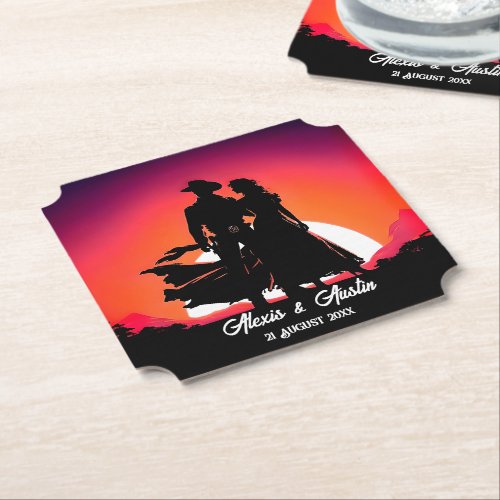 Cowboy and Cowgirl at Sundown  Paper Coaster
