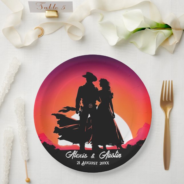 Cowboy and Cowgirl at Sundown  Paper Plates (Wedding)