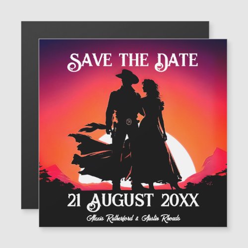 Cowboy and Cowgirl at Sundown Save the Date Magnetic Invitation