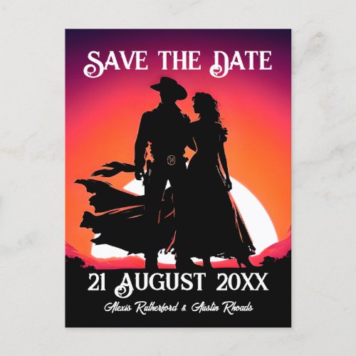 Cowboy and Cowgirl at Sundown Save the Date Postcard