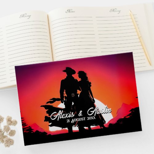 Cowboy and Cowgirl at Sundown Wedding  Guest Book