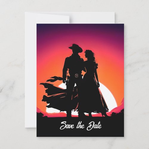 Cowboy and Cowgirl at Sunset Save the Date Invitation