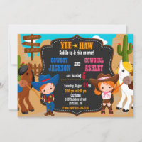 Cowboy and Cowgirl birthday invitation Wild west