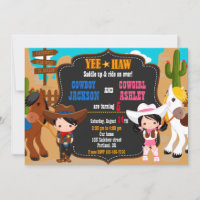 Cowboy and Cowgirl birthday invitation Wild west